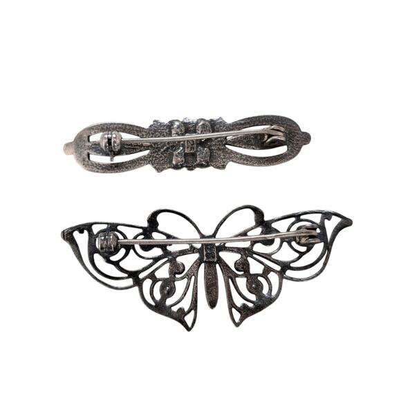 Lot of 2 925 Sterling Silver Brooch Pin with Rhinestone - Picture 6 of 7